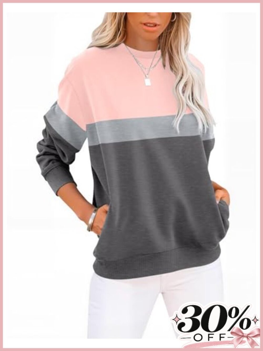 Womens Cotton Blend Crew Neck Lightweight Sweatshirt Pullover Pocket Top